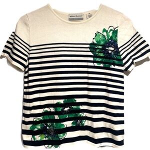 100% Cotton Alfred Dunner Ivory Knit Floral Top